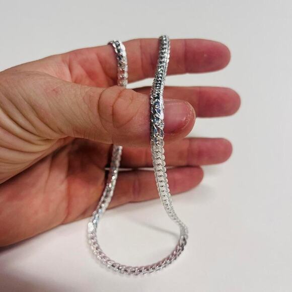 Y2K Vintage Silver Flat Chain Necklace Unisex 20" Streetwear Jewelry New - Picture 5 of 10